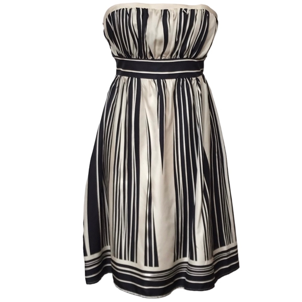 Anthropologie Corey Lynn Calter Dress Black Cream Striped Empire Waist Strapless - Picture 1 of 6